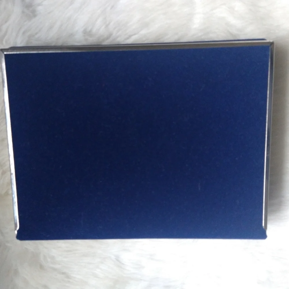 Trifold Silver Tone Picture Frame Blue Plush Wedding‎ Office Family Photo Desk